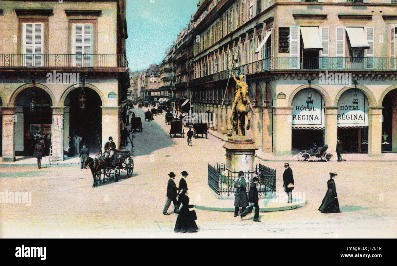 PARIS - RUE DES PYRAMIDES & Statue von JOAN OF ARC Ende des 19. Jahrhunderts Stockfoto