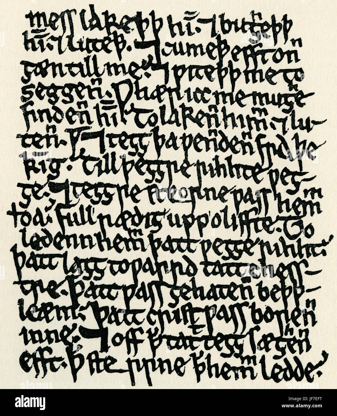 "Ormulum". 12. Jahrhundert englisches Buch der biblischen Exegese von einem Mönch namens Orm oder Ormin. Frühe mittelenglischen Vers. Aus dem Manuskript in der Bodleian Library. Stockfoto