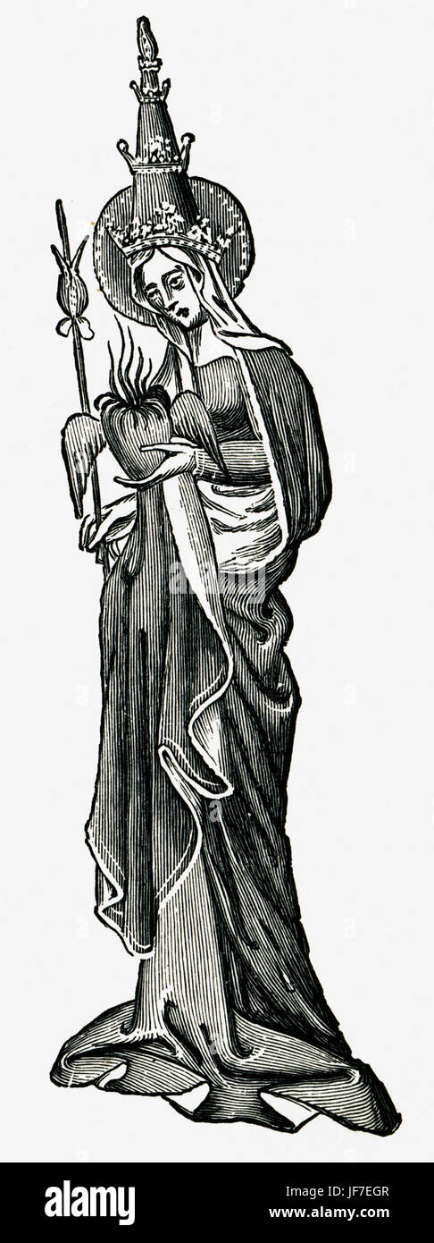"Der Pfarrer Tale" - Teil von "The Canterbury Tales" von Geoffrey Chaucer im 14. Jahrhundert. Bildunterschrift lautet: "Nächstenliebe"(mit ihr geflügelten und flammendes Herz)". GC: Englisch Autor, Dichter und Philosoph: c 1343 – 25 Oktober 1400. Aus einer Handschrift in der Universitätsbibliothek Cambridge. Stockfoto "Der Pfarrer Tale" - Teil von "The Canterbury Tales" von Geoffrey Chaucer im 14. Jahrhundert. Bildunterschrift lautet: "Nächstenliebe"(mit ihr geflügelten und flammendes Herz)". GC: Englisch Autor, Dichter und Philosoph: c 1343 – 25 Oktober 1400. Aus einer Handschrift in der Universitätsbibliothek Cambridge. Stockfoto