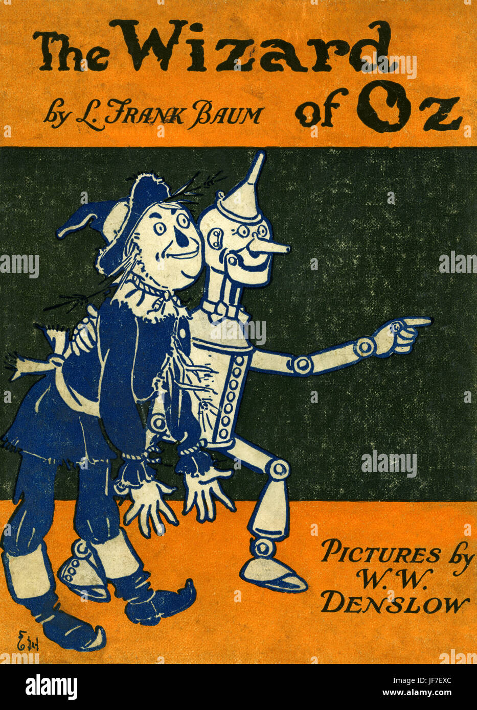 Der Zauberer von Oz von L. Frank Baum-Buch-Cover. Umschlaggestaltung von w. Denslow. Herausgegeben von Bobbs-Merill. US-amerikanischer Autor, 15. Mai 1856 – 6. Mai 1919 Stockfoto