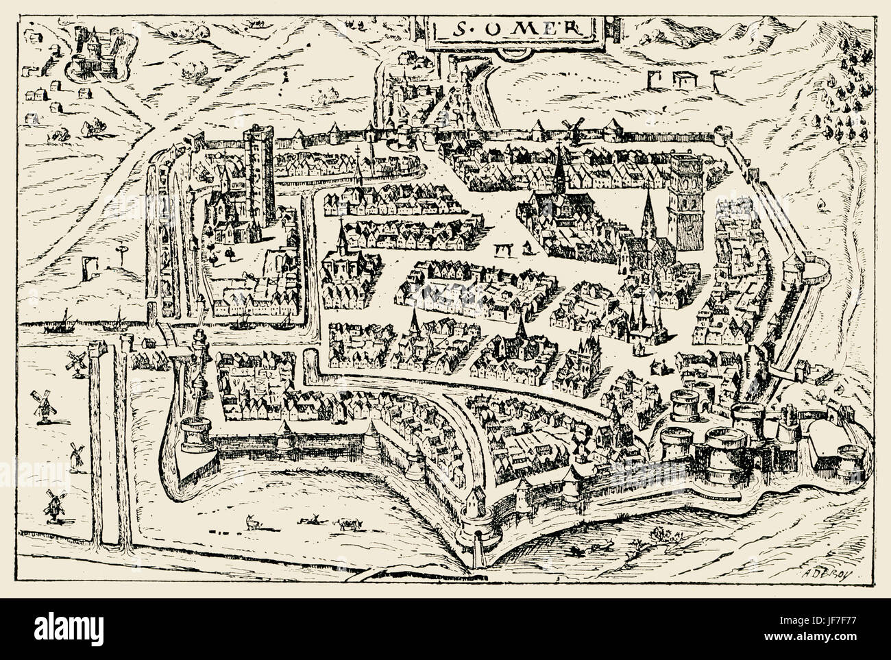 Blick auf St. Omer im siebzehnten Jahrhundert. Französische Stadt wo William Habington ausgebildet wurde. Englisch Autor, 1605-1654. Stockfoto