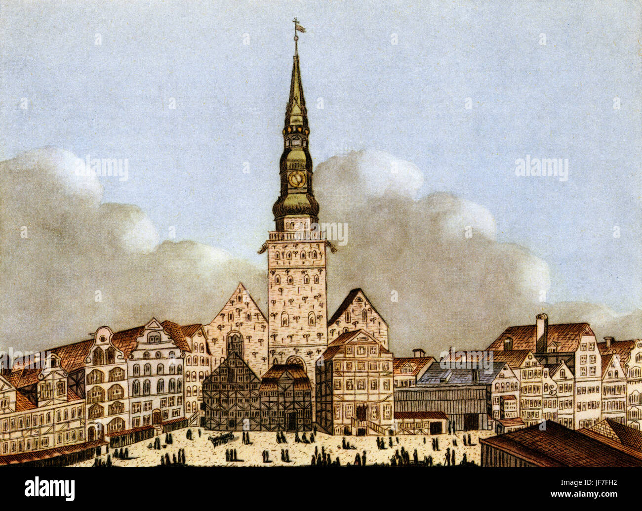 Hopfenmarkt, Hamburg - Markt in der alten Stadt Hamburg.After Aquarell von Johann Marcus David, 1800. JMD: 1764-1815 Stockfoto