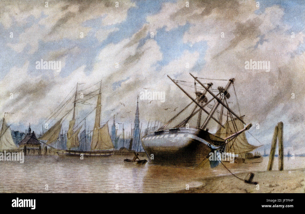 Blick auf Hamburg Hafen und Block House.  Nach dem Aquarell von Alexander Scherzer, ca. 1860. AS: 1835-1871 Stockfoto