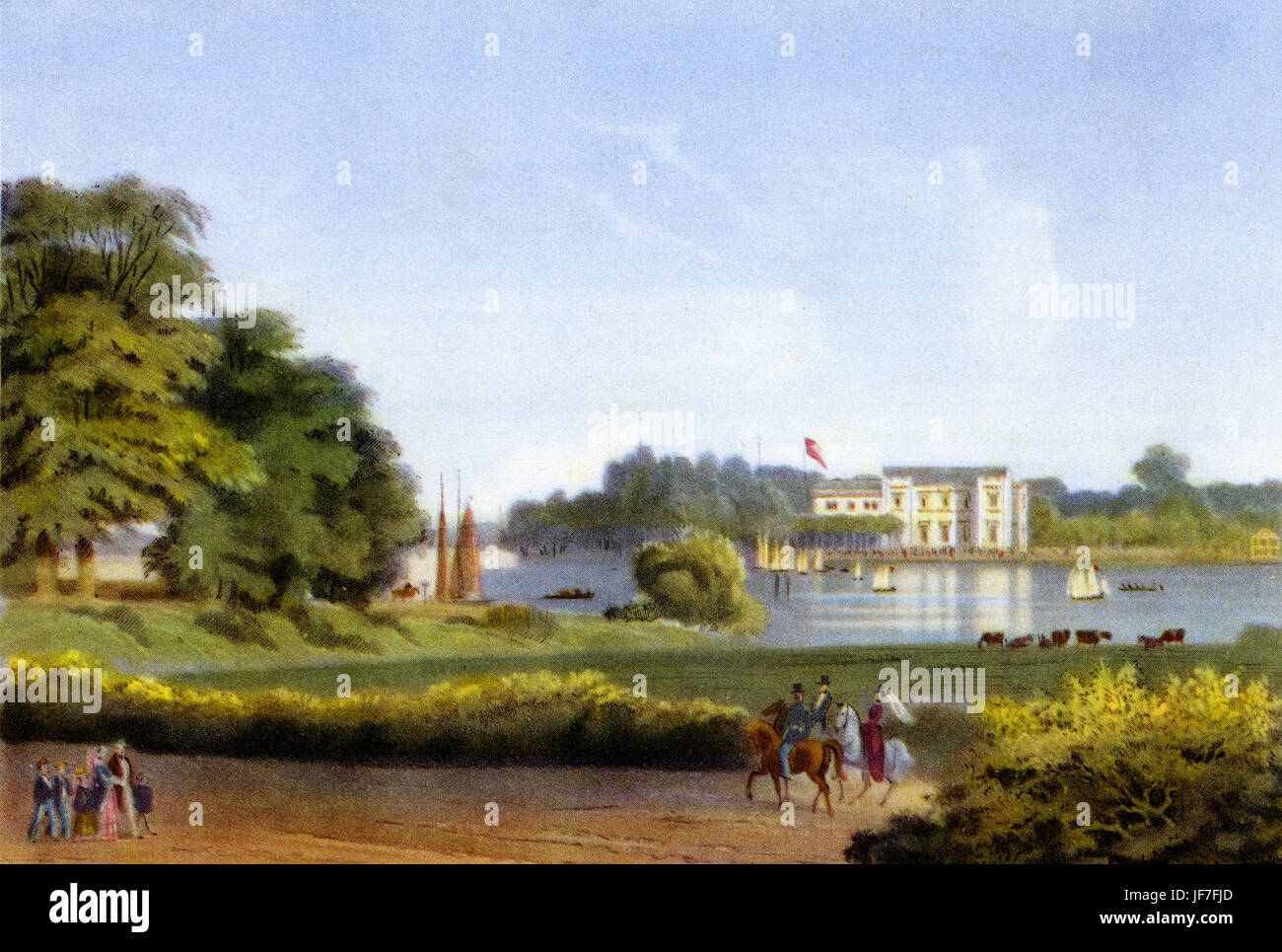 Fahrenhaus / Ferry House auf der Außenalster, Uhlenhorst, Hamburg, c. 1875. Nach dem Aquarell von Wilhelm Heuer 1813-1890 Stockfoto
