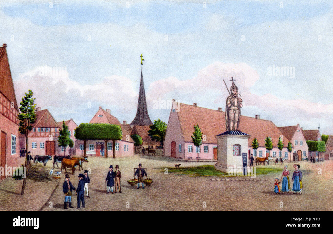 Marktplatz, deutsche Stadt im Westen von Hamburg, c. 1835 Wedel. Nach dem Aquarell von Peter Suhr (1788-1857) Stockfoto