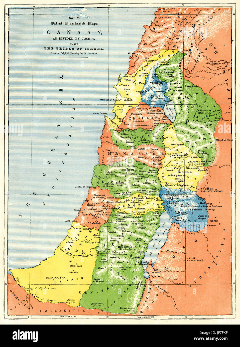 Karte, Land von Canaan und Territorien aufgeteilt unter den Stämmen von