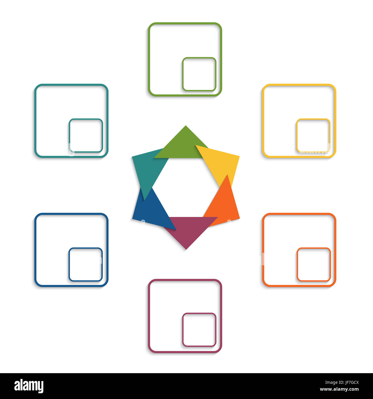 Farbe Dreiecke modernen Infografik Vorlage für mit 6 Stufen. Stockfoto