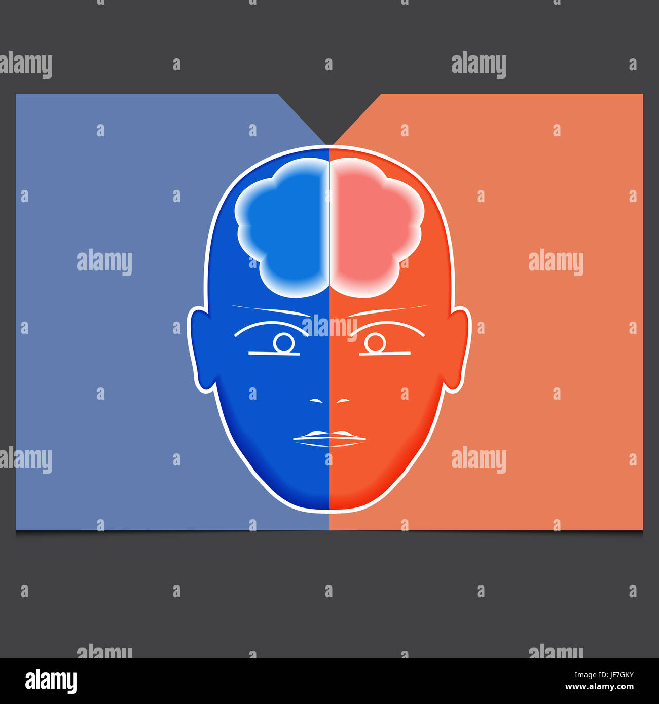 Infografik-Vorlage mit abstrakter Kopf, Gehirn, Platz für zwei Positionen. Stockfoto