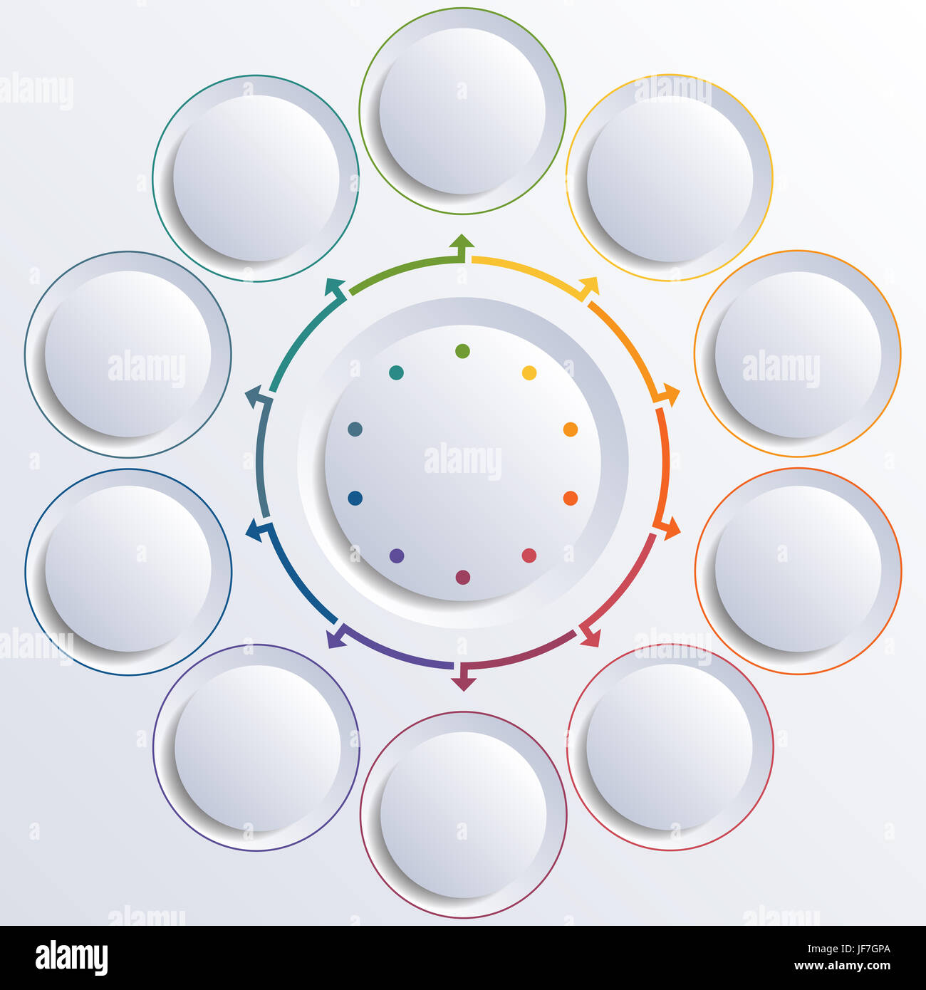 Vorlage für Infografik Diagramm mit 10 Optionen Kreisen. Stockfoto