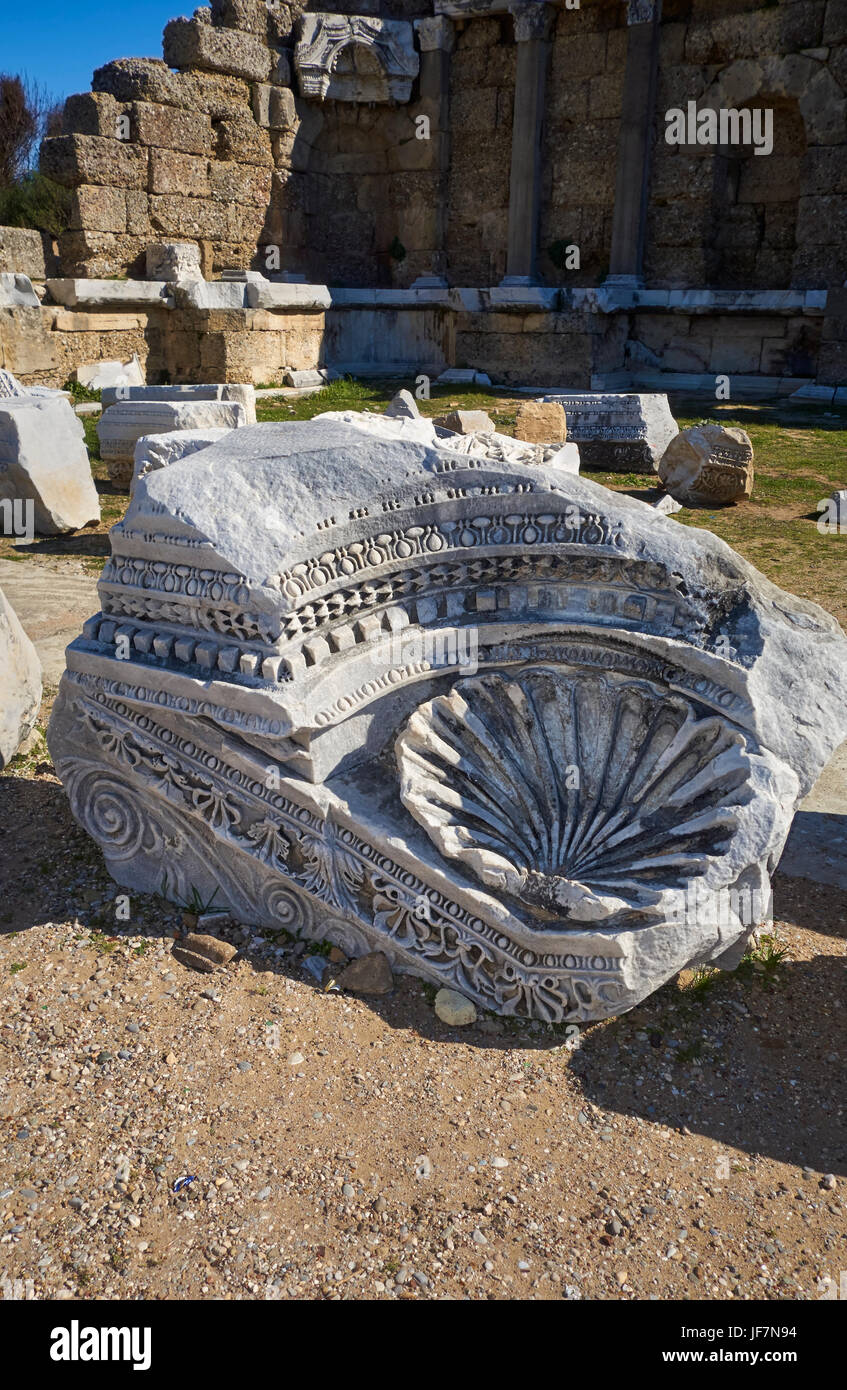 Römische Ruinen in Side. Mittelmeerküste, Antalya.Turkey Stockfoto