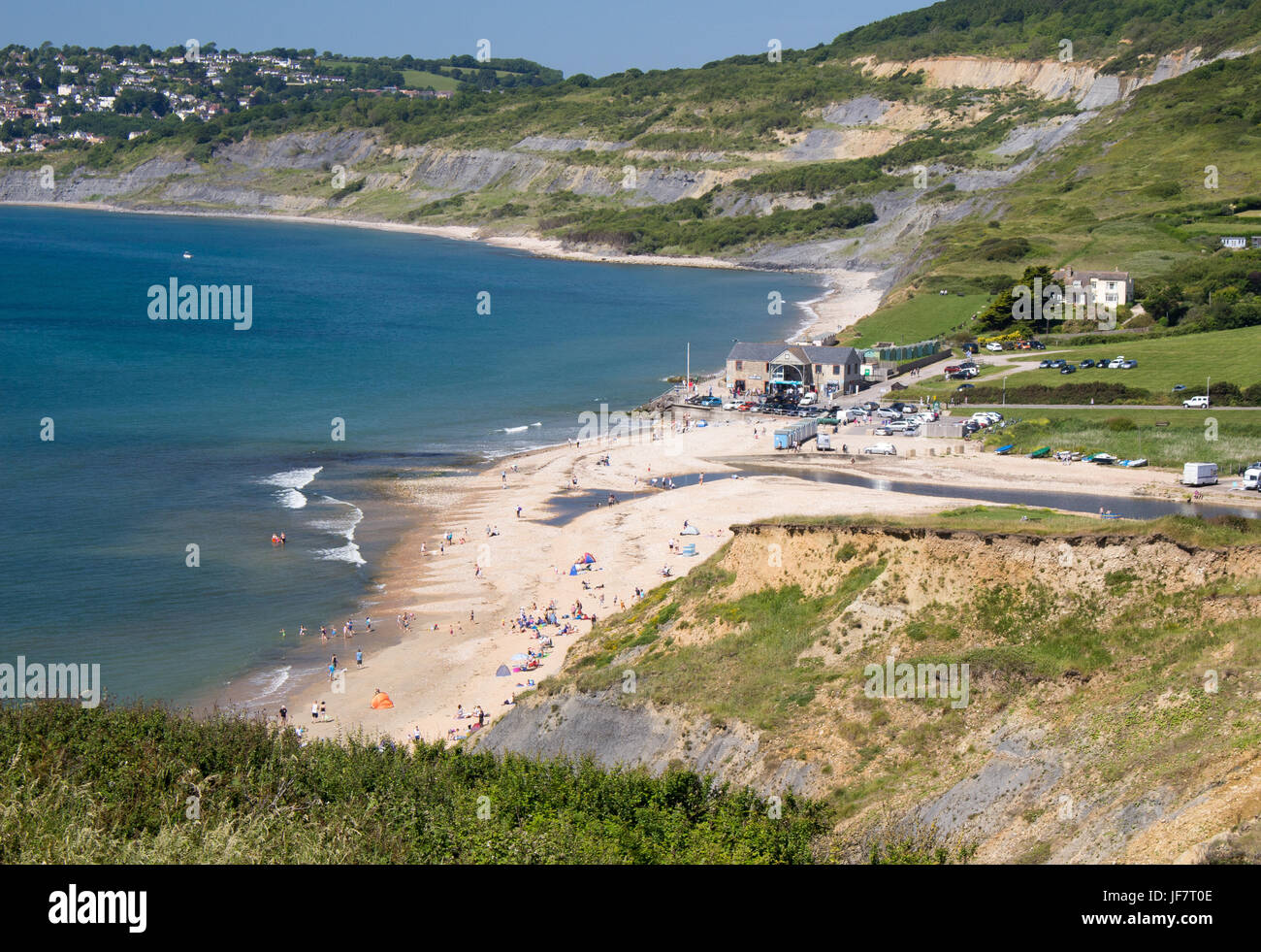 Charmouth in Dorset betrachtet von Klippen Stockfoto