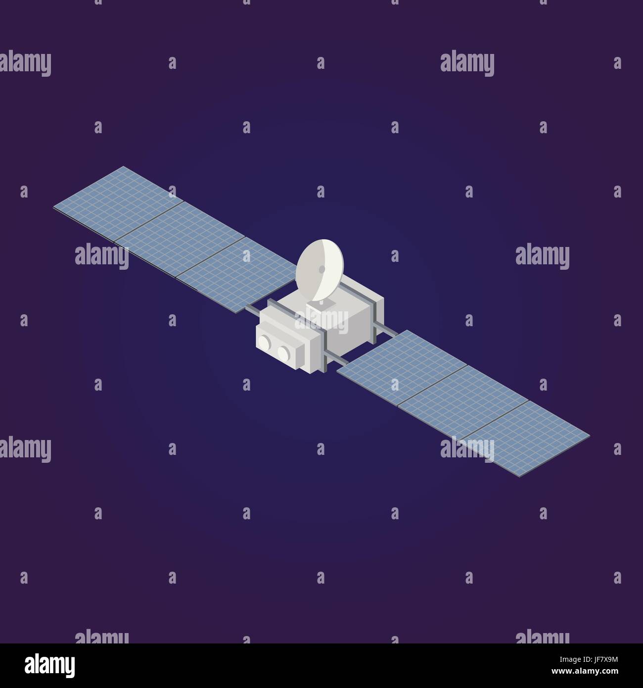 Vektor-isometrische Satelliten-Symbol, 3d Element umkreisen Sternwarte. Stock Vektor