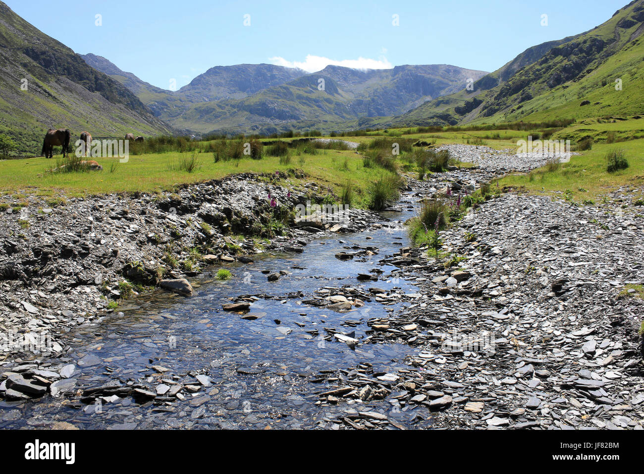 Afon Ogwen Fluss In Nant Ffrancon Tal, Snowdonia, Wales Stockfoto