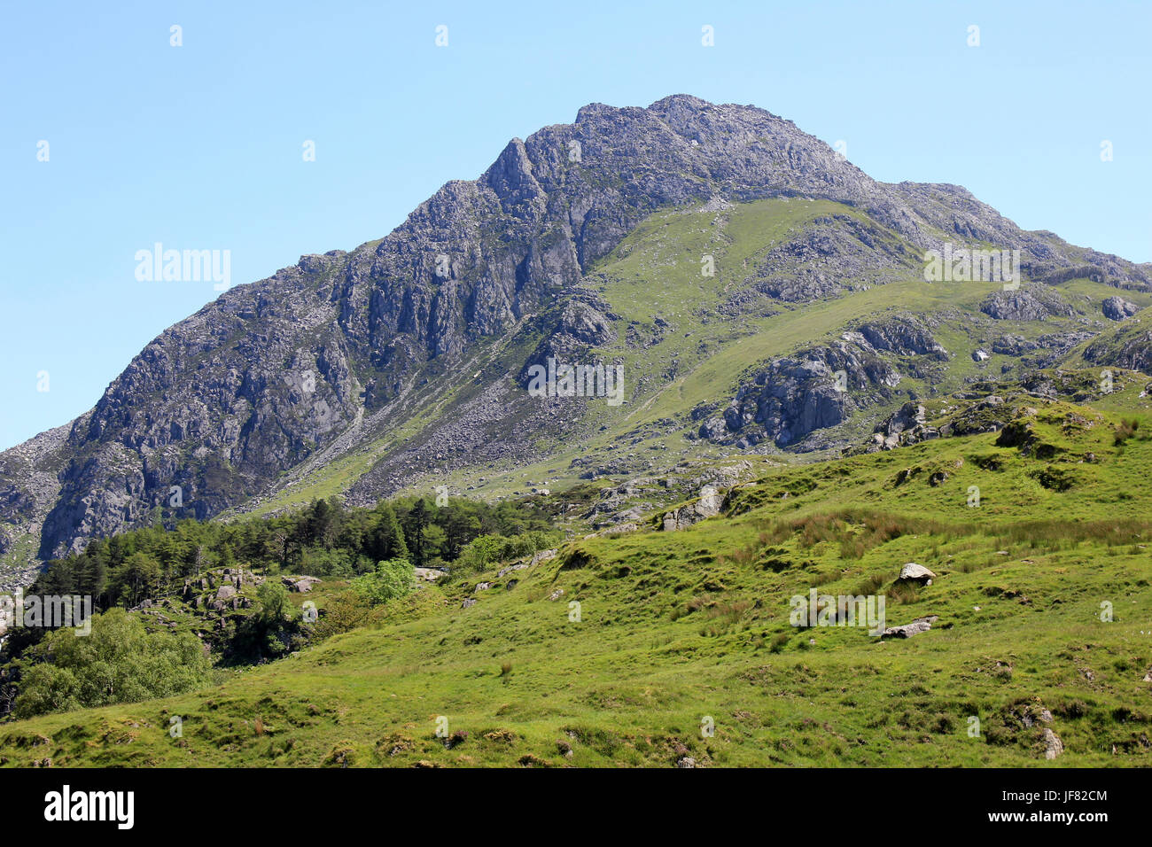 Tryfan gesehen von Nant Ffrancon Tal, Snowdonia, Wales Stockfoto