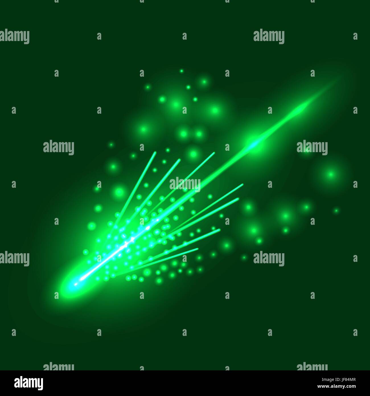 Fallende grüne Meteorit am Himmelshintergrund isoliert Stock Vektor