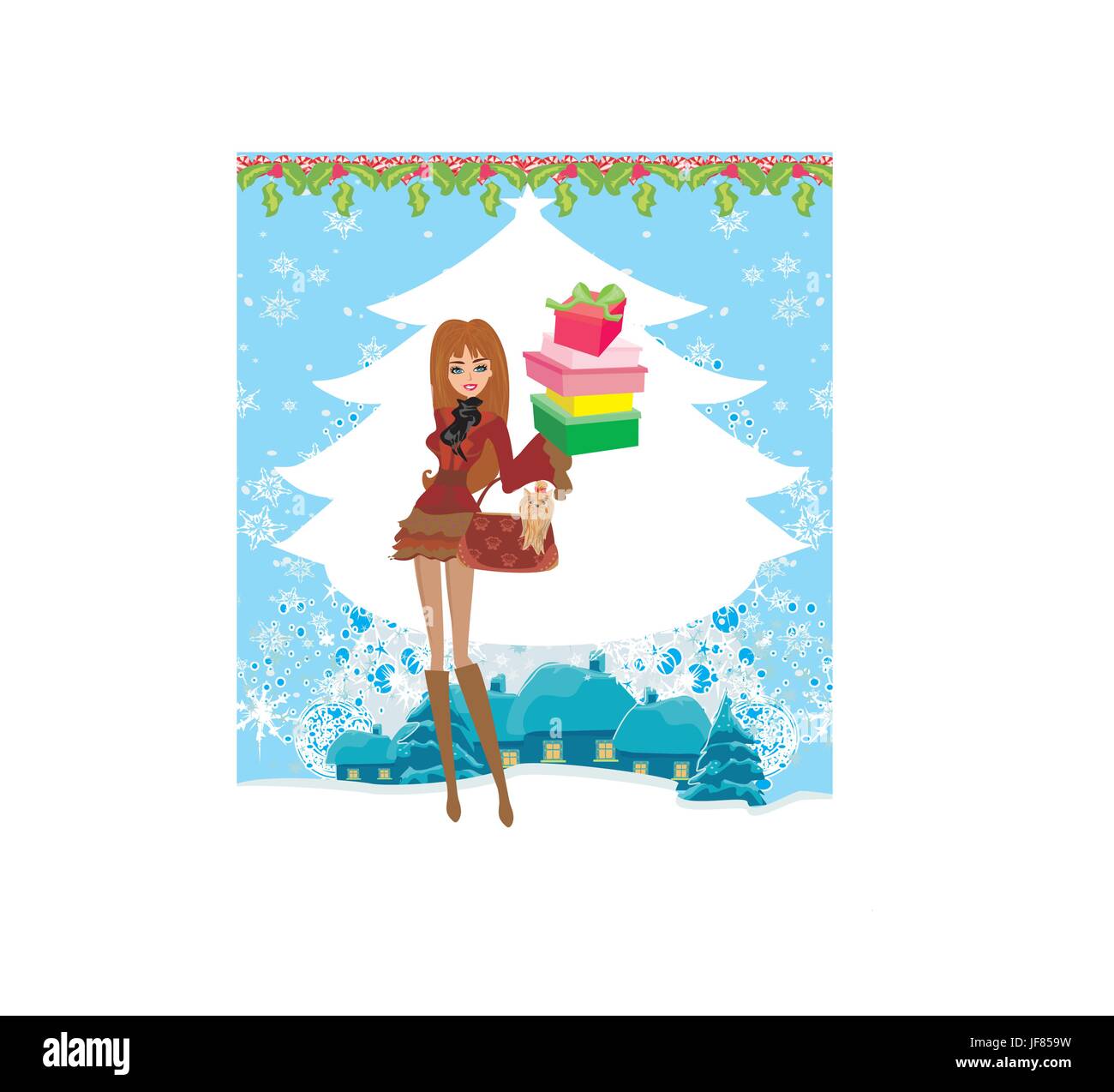 Frau, Haus, Gebäude, Stadt, Stadt, Mode, Risiko, Winter, Verkehr, Stock Vektor