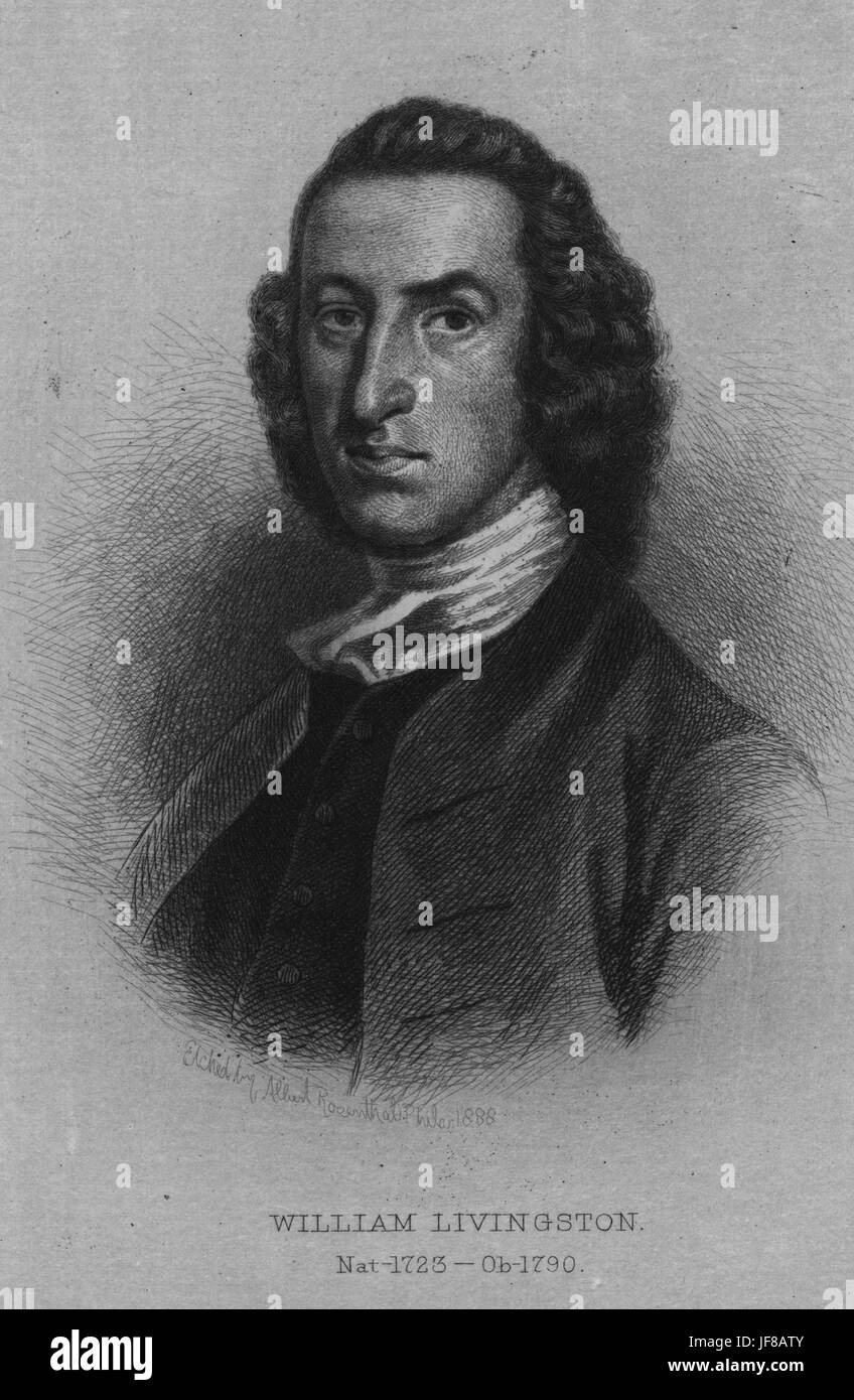 Gravierte Portrait von William Livingston, Unterzeichner der Verfassung der Vereinigten Staaten und der Gouverneur von New Jersey während des amerikanischen Unabhängigkeitskrieges, 1849. Von der New York Public Library. Stockfoto