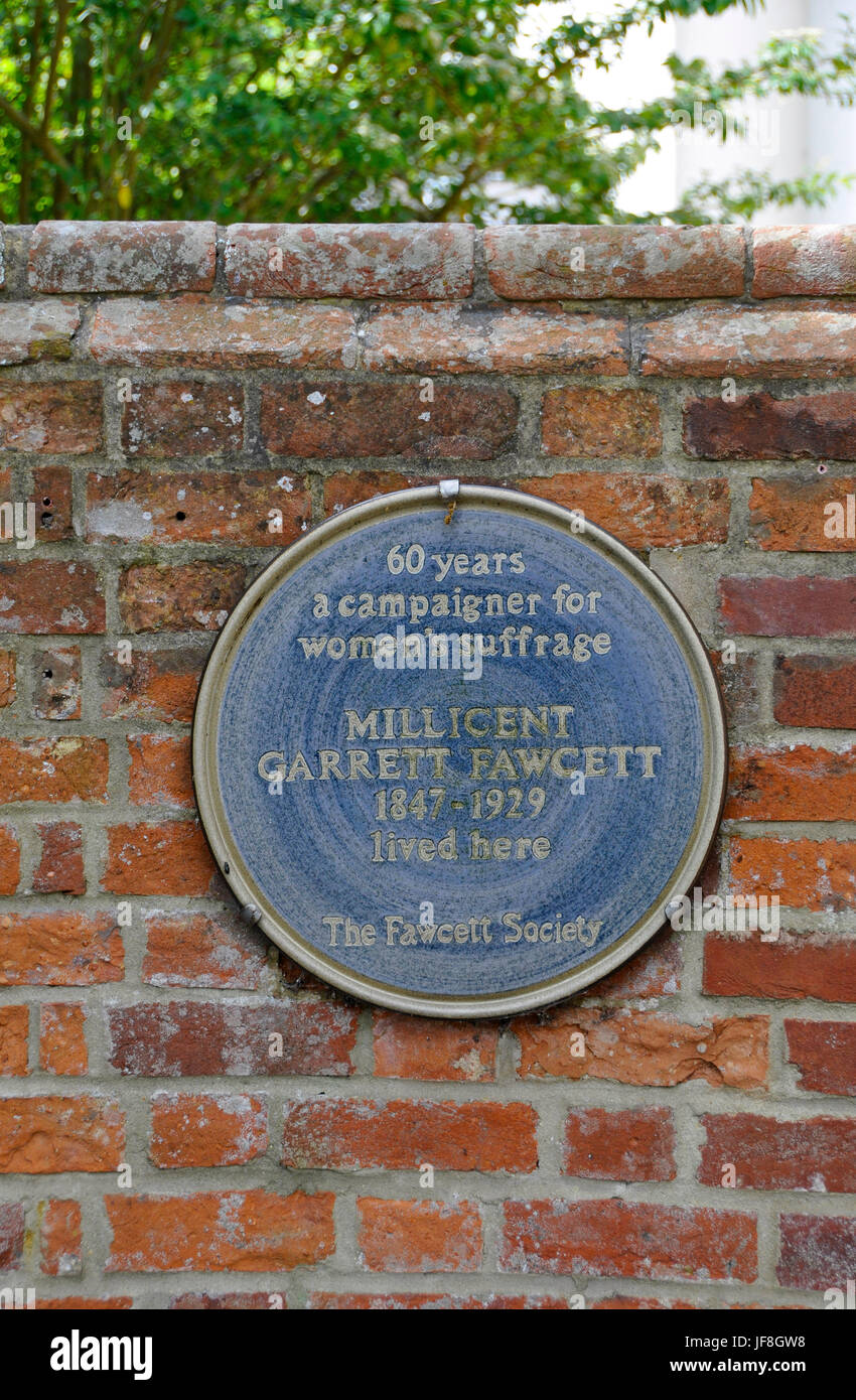 Plaque, Millicent Garrett Fawcett Stockfoto