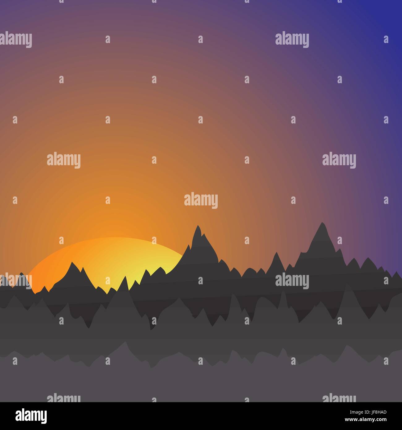 Den Sonnenuntergang hinter den Bergen. Berglandschaft Stock Vektor