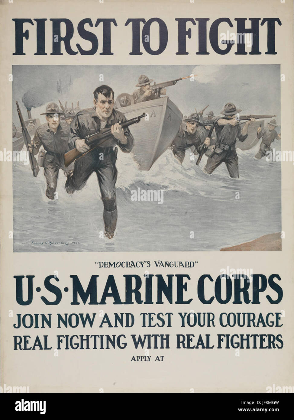 Ein historisches Foto des United States Marine Corps, das den Geist der Rekrutierung und Rekrutierung während des Ersten Weltkriegs symbolisiert. #USMarines #WWI Stockfoto