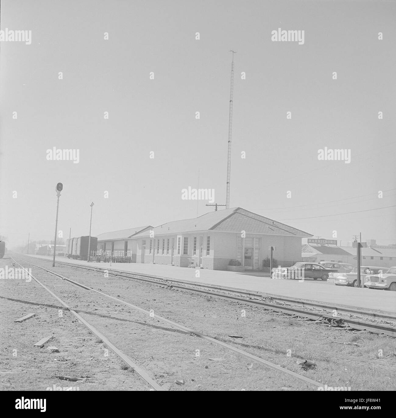 Texas and Pacific Railway Station, Odessa, Texas - historischer Bahnhof, Teil der Texas & Pacific Railway Line, der das goldene Zeitalter der Eisenbahn widerspiegelt. Stockfoto