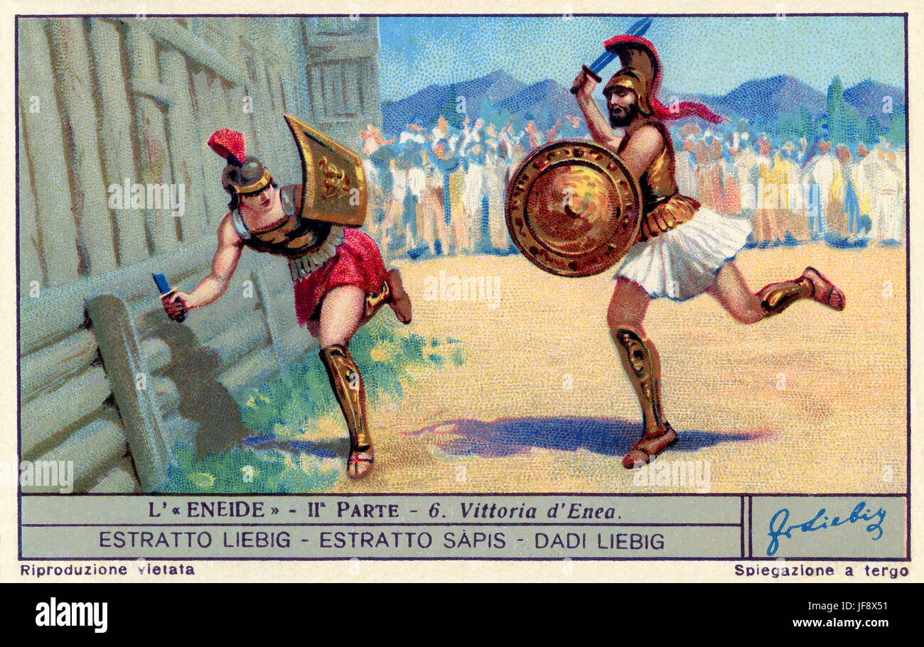 Die Aenied, Epos von Vergil. Sieg des Aeneas über Turnus. Liebig