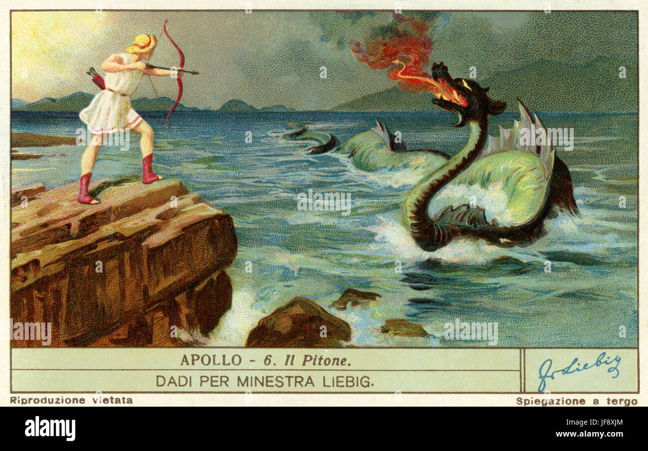 Apollo tötete Python. Liebig Sammler Karte 1932 Stockfoto
