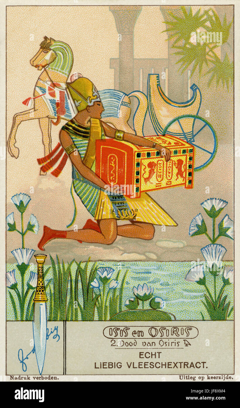 Tod des Osiris, von seinen Brüdern getötet. ISIS und Osiris. Liebig Sammler Karte 1933 Stockfoto
