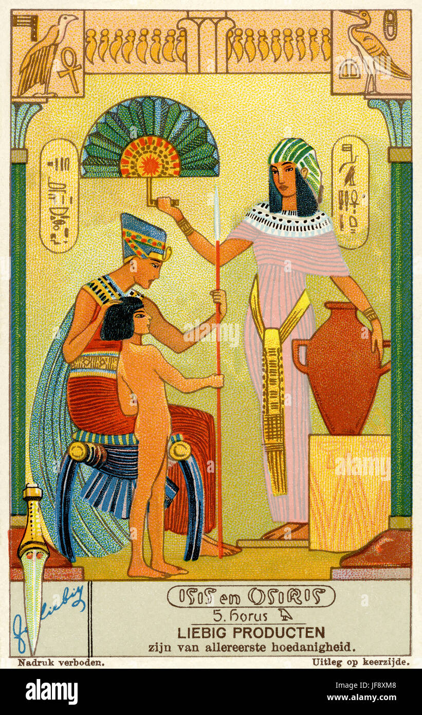 Geburt des Horus. ISIS und Osiris. Liebig Sammler Karte 1933 Stockfoto