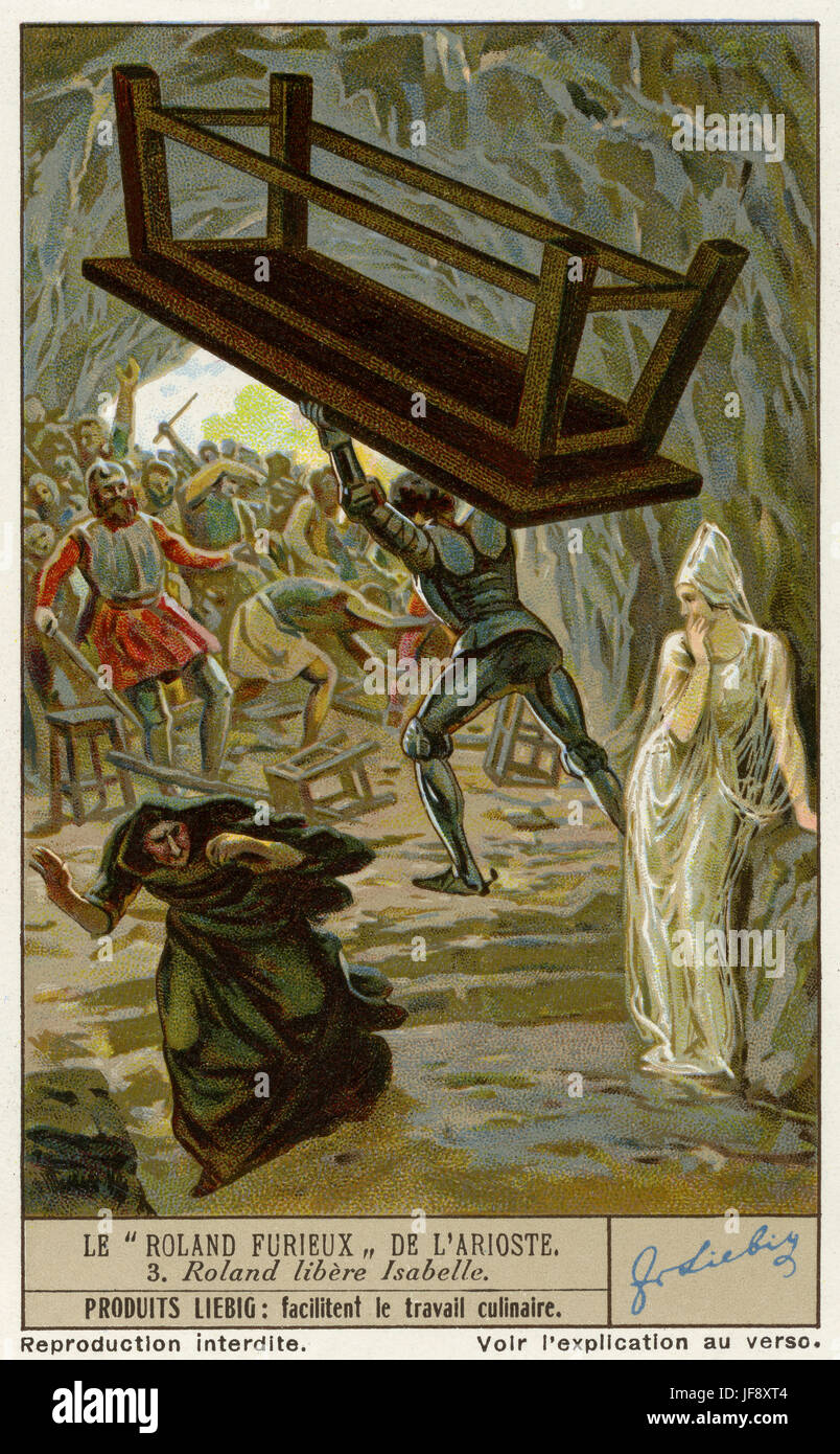Orlando rettet Isabella. Orlando Furioso, Epos von Ludovico Ariosto. Liebig Sammler Karte 1936 Stockfoto