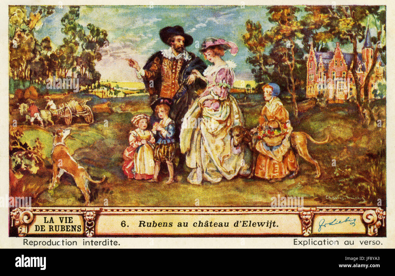 Rubens (28 Juni 1577 – 30. Mai 1640), flämischer Barock Maler bei Elewijt Burg, Belgien, seine Heimat von 1635 bis zu seinem Tod. Liebig-Sammler-Karte, 1940 Stockfoto