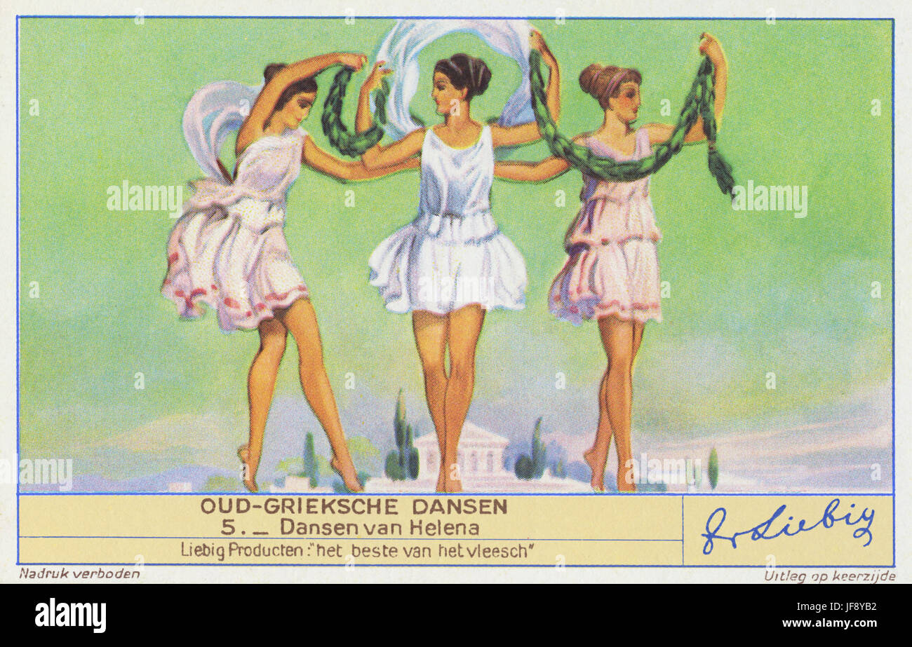 Tanz der Helena. Tänze des antiken Griechenlands. Liebig-Sammler-Karte, 1942 Stockfoto