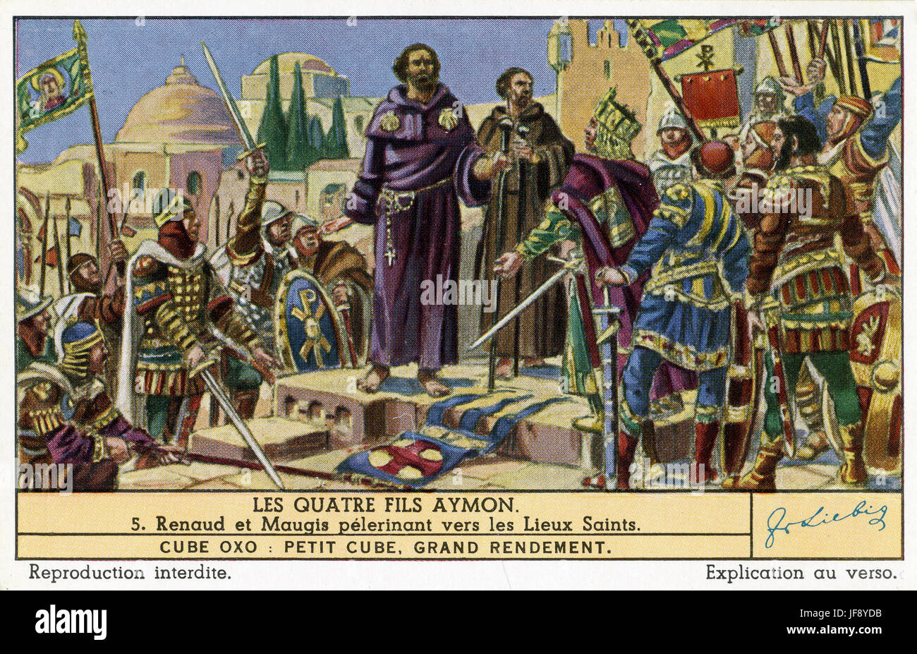 Die vier Söhne von Aymon / Renaud de Montauban. Renaud und Maugis runden eine Pilgerreise ins Heilige Land. Liebig-Sammler-Karte, 1943 Stockfoto