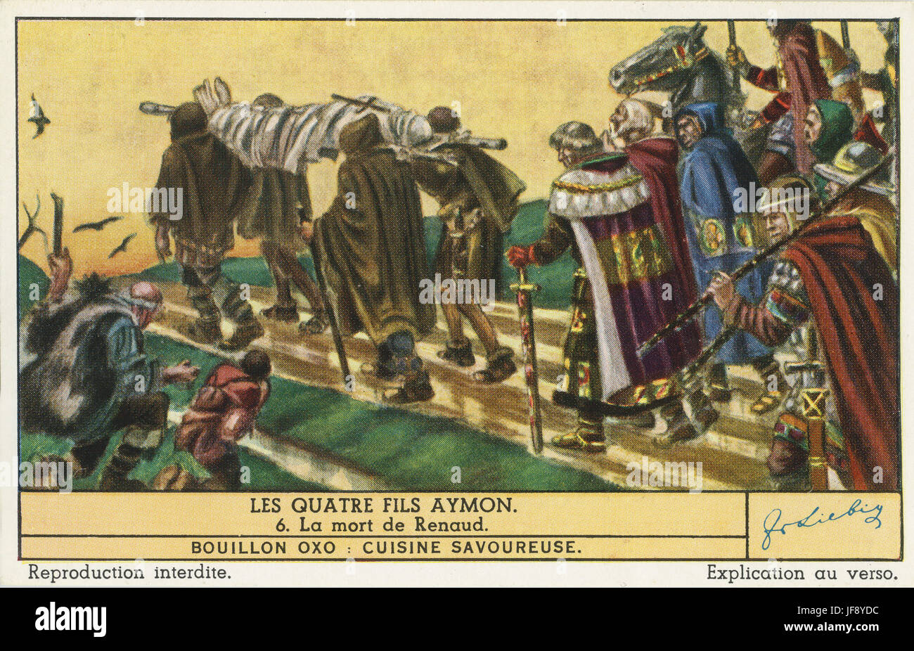 Die vier Söhne von Aymon / Renaud de Montauban. Tod von Renaud. Liebig-Sammler-Karte, 1943 Stockfoto