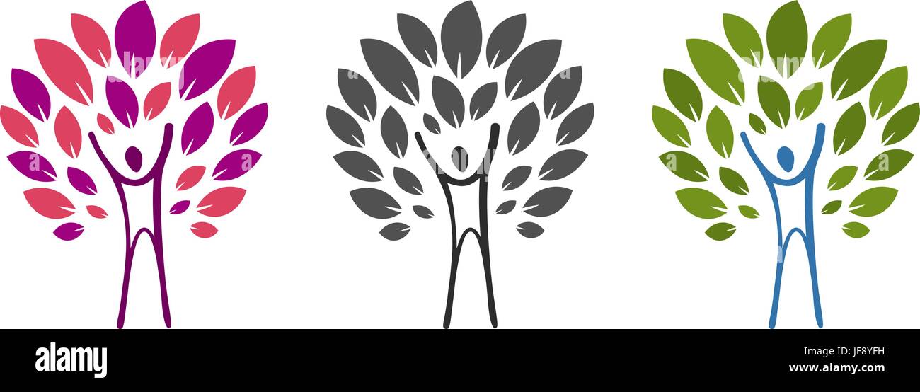 Abstrakte Baum und Mensch-Logo. Gesundheit, Wellness, Naturprodukt, Natur-Symbol oder Etikett. Vektor-Illustration isoliert auf weißem Hintergrund Stock Vektor