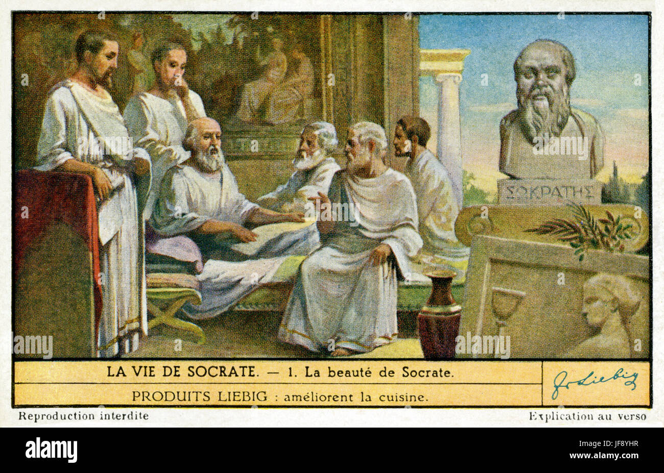 Sokrates und seine Anhänger. Das Leben des Sokrates (470/469-399 BC), Athener Philosoph. Liebig-Sammler-Karte, 1949 Stockfoto