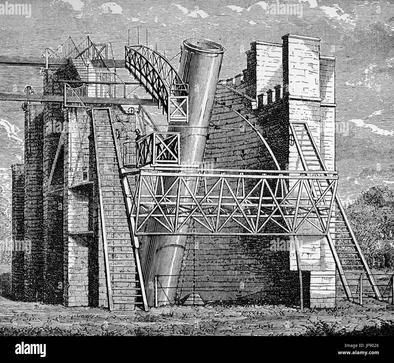 Die Rosse sechs Fuß-Teleskop (auch bekannt als Leviathan Parsonstown). Ein Spiegelteleskop von 72 In (1,8 m) Blende, welche wa größte Teleskop der Welt von 1845 bis zum Bau des 100-Zoll (2,5 m)-Hooker-Teleskop im Jahre 1917. Die Rosse sechs-Fuss-Teleskop wurde von William Parsons, 3. Earl of Rosse auf seinem Anwesen, Birr Castle, an Parsonstown, Irland Stockfoto