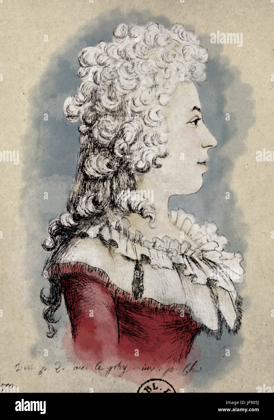 Anne Louise Germaine de Staël - allgemein bekannt als Madame de Staël. Nach einem Porträt gezeichnet in 1789.French-schweizerische Schriftsteller. 22. April 1766 – 14. Juli 1817. Baronne de Stael-Holstein, ehemals Necker. Stockfoto