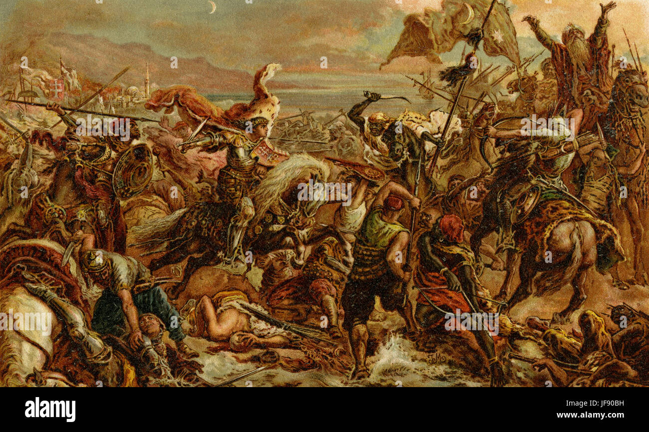 Wladyslaw III. von Polen Vorreiter der Kavallerie laden gegen die osmanische Armee in der Schlacht von Varna, 10 November 1444 Abbildung nach Gemälde von Jan Matejko Stockfoto