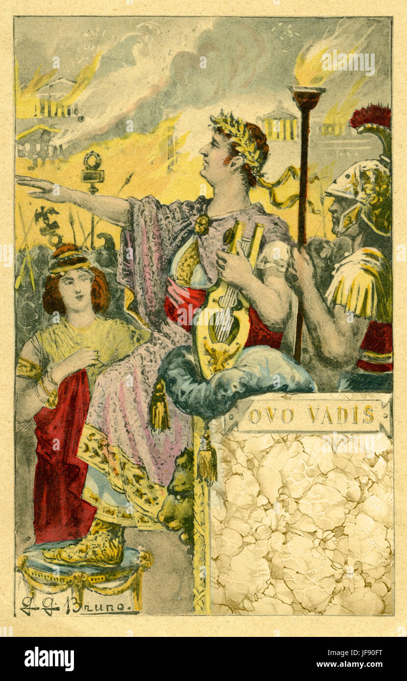 Quo Vadis: Eine Erzählung von der Zeit von Nero. 1906-Illustration zu dem Roman von Henryk Sienkievicz. Nero Kaiser von Rom. Großer Brand von Rom 64 n. Chr., begann in dem Roman auf Neros Aufträge. Quo Vadis: Lateinische Phrase Bedeutung "Wo gehst du hin?" Sankt Peter Stockfoto