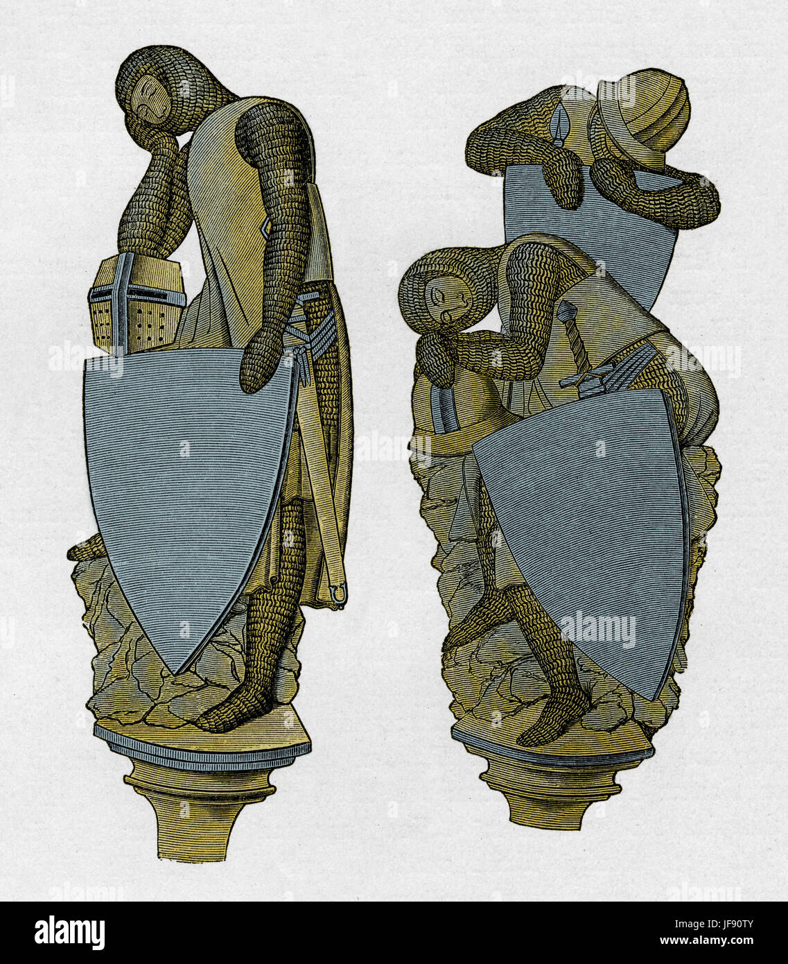 Schlafen Ritter im Kettenhemd und Rüstung, 13. Jahrhundert deutsche Abbildung c. 1218-1220 Stockfoto