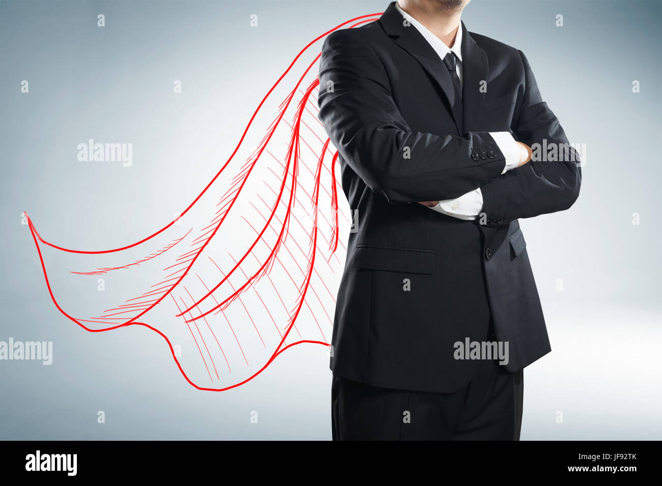 Geschäftsmann mit gezeichneten rot Umhang. Das Konzept der Erfolg, Führung und Sieg im Geschäft. Stockfoto