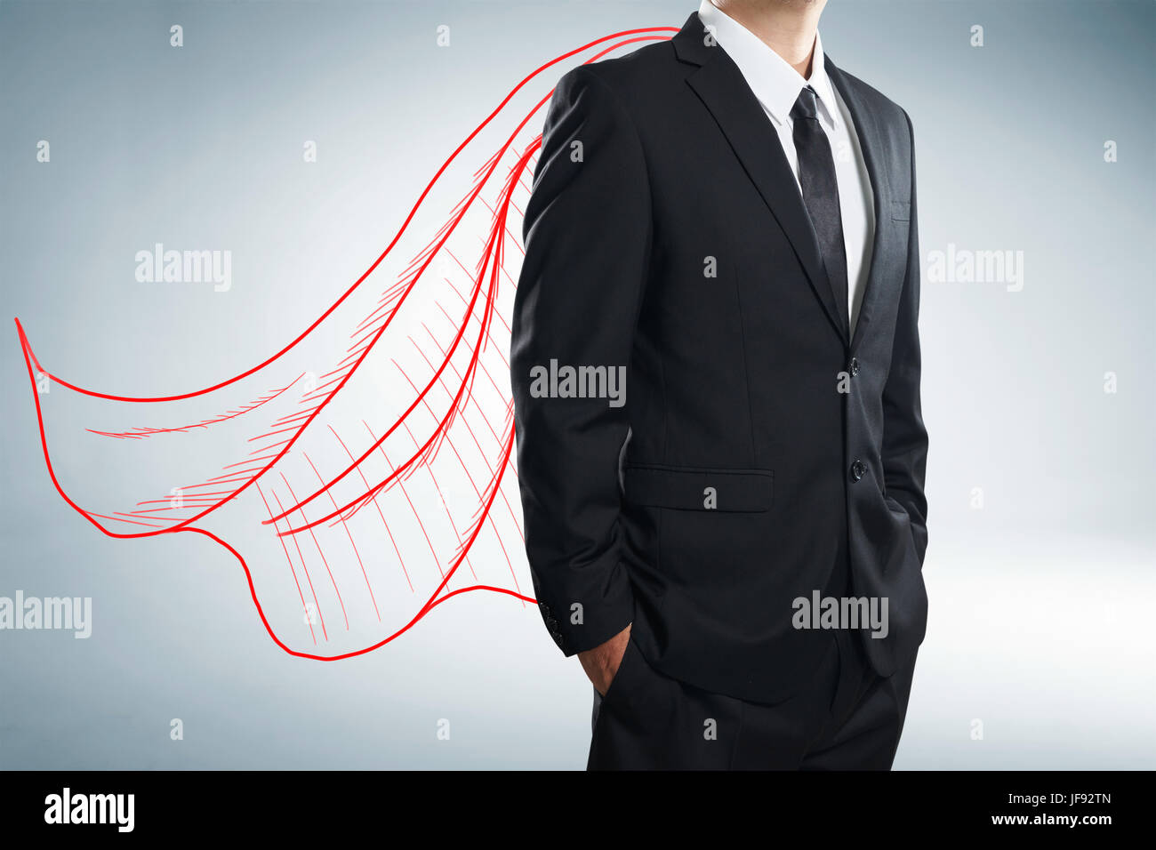 Geschäftsmann mit gezeichneten rot Umhang. Das Konzept der Erfolg, Führung und Sieg im Geschäft. Stockfoto