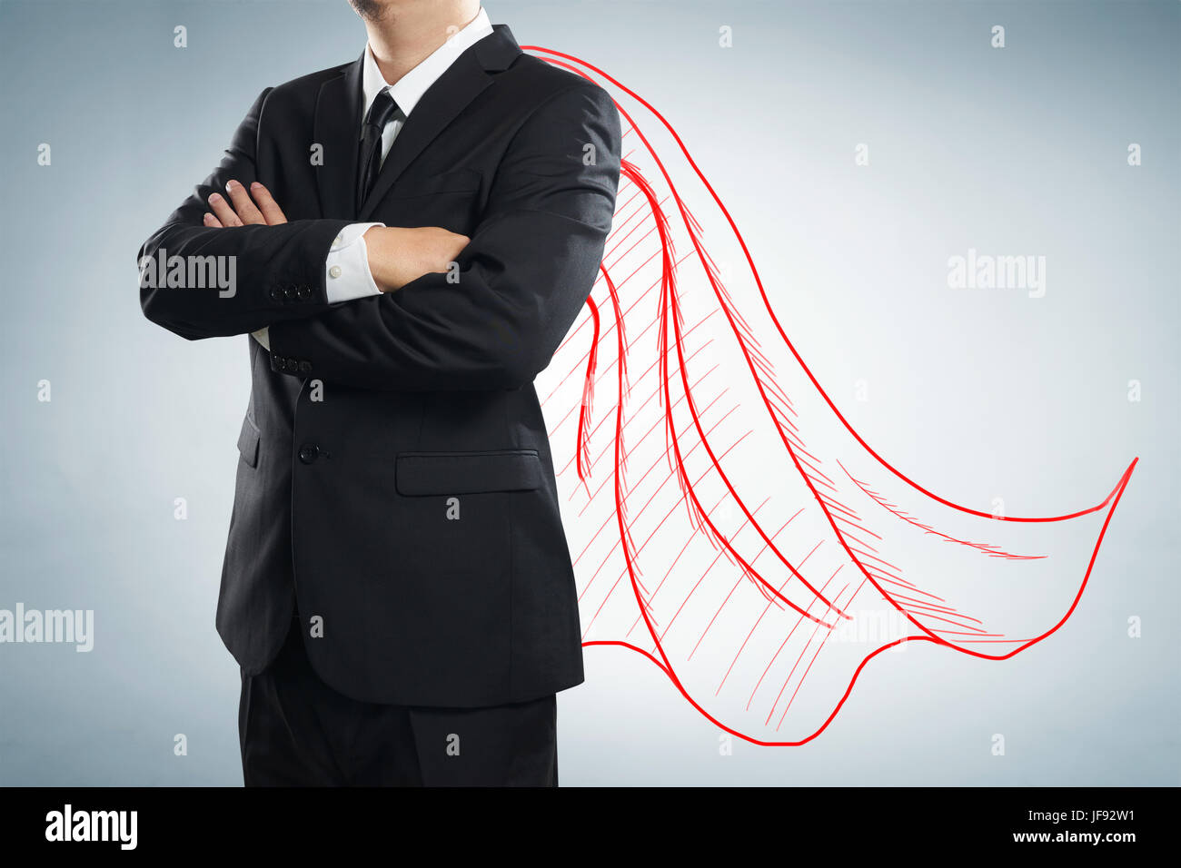 Geschäftsmann mit gezeichneten rot Umhang. Das Konzept der Erfolg, Führung und Sieg im Geschäft. Stockfoto