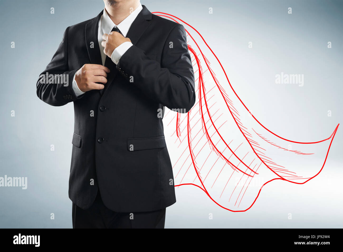 Geschäftsmann mit gezeichneten rot Umhang. Das Konzept der Erfolg, Führung und Sieg im Geschäft. Stockfoto