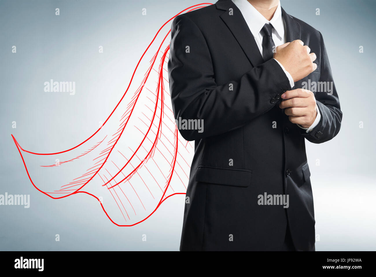 Geschäftsmann mit gezeichneten rot Umhang. Das Konzept der Erfolg, Führung und Sieg im Geschäft. Stockfoto
