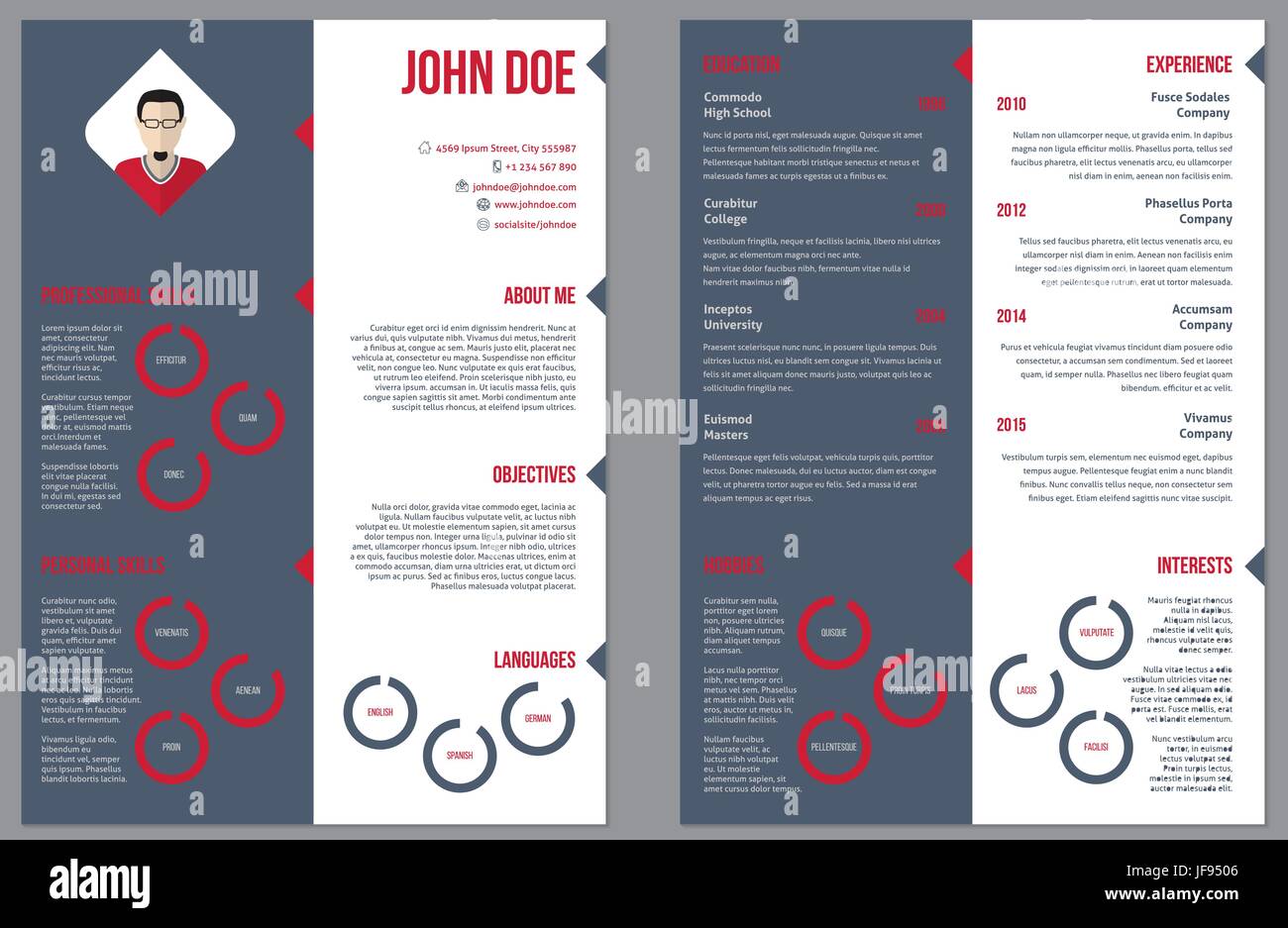Zwei doppelseitige Lebenslauf Curriculum vitae Stock Vektor