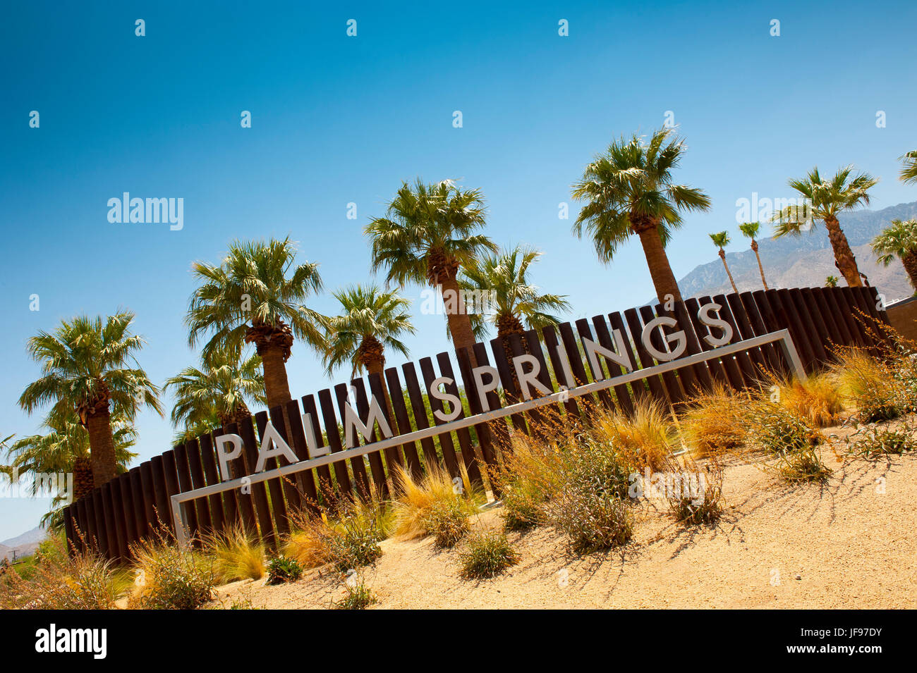 Palm Springs Zeichen an Stadtgrenze Stockfoto