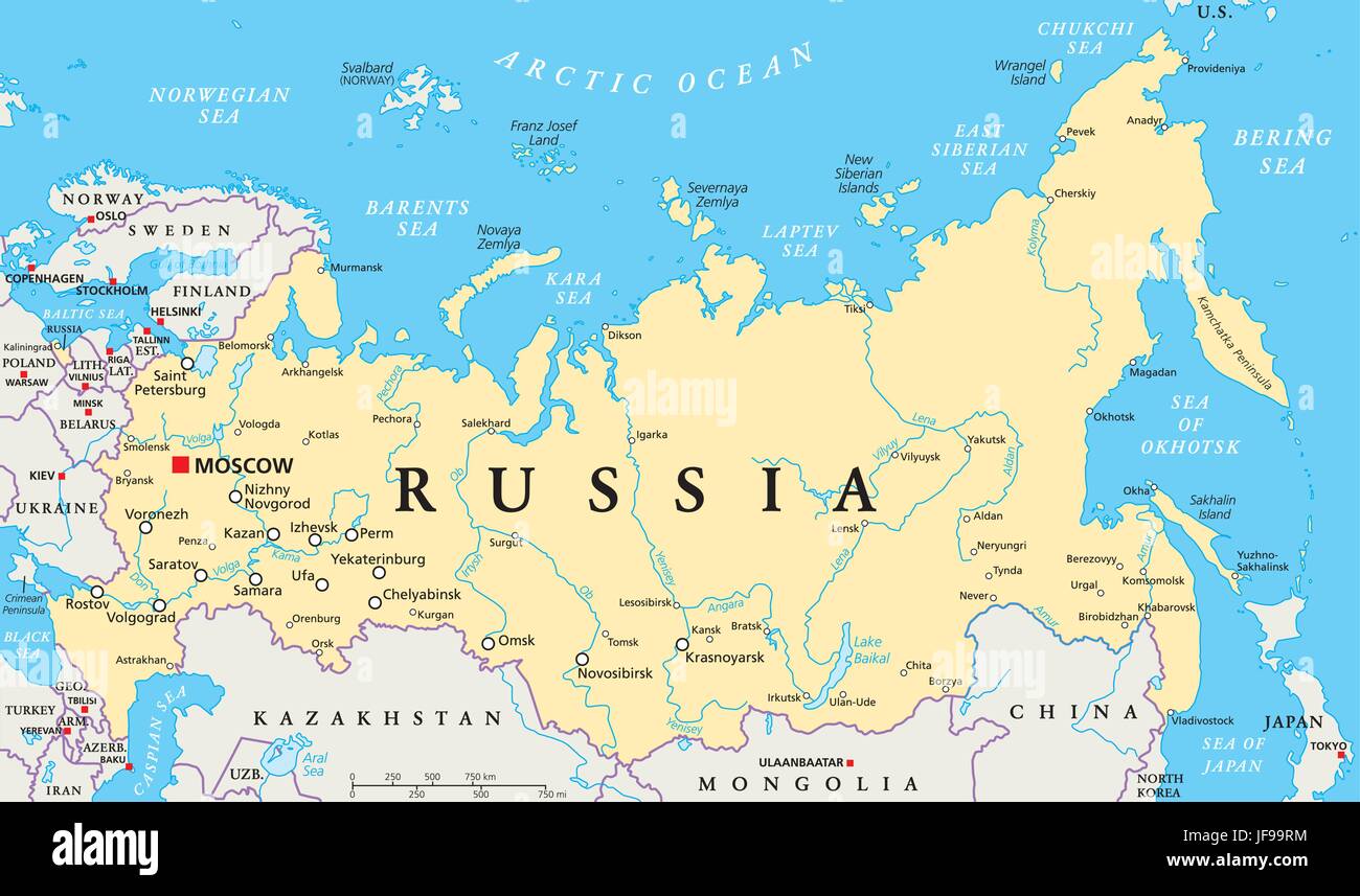 Politische Landkarte von Russland Stock Vektor