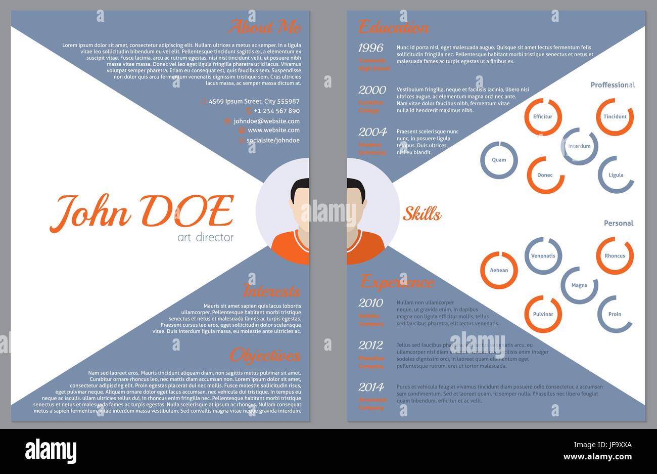 Moderne zwei einseitige Lebenslauf Lebenslauf-Vorlage für die Beschäftigung Stock Vektor